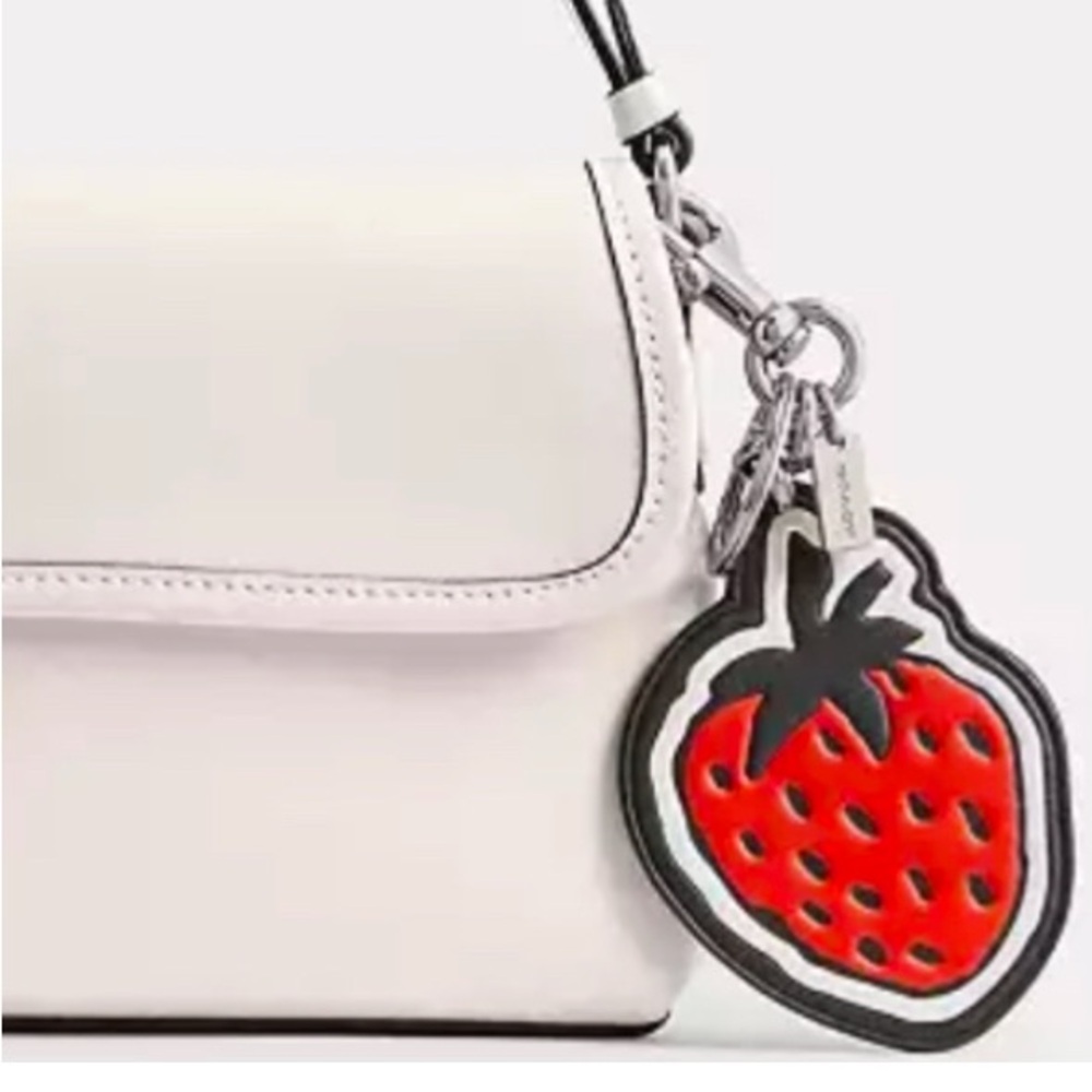 COACH LEATHER STRAWBERRY BAG CHARM NWT - Picture 2 of 2